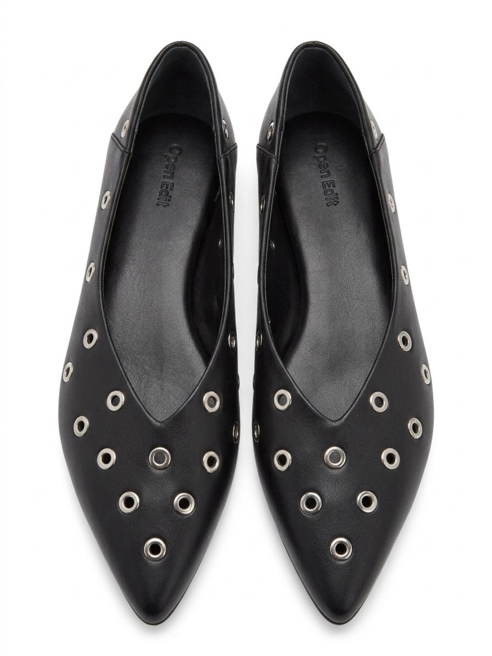 Open Edit Black Grommet Pointed-Toe Flats